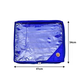 Kuber Industries Set Of 12 Blue & Transparent Solid Silk Single Packing Saree Cover Organizers image 2