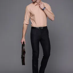 Raymond Men Orange Slim Fit Striped Formal Shirt image 4