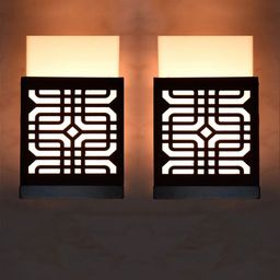 Gojeeva Black 2 Pieces Wood Square Shaped Textured Contemporary Wall Lamp-picture-13