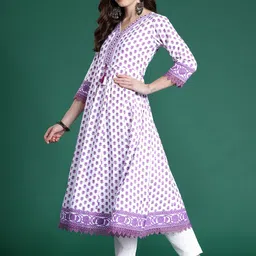 Indo Era Floral Printed Pure Cotton Kurta with Trousers & Dupatta image 3