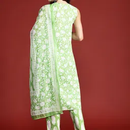Indo Era Paisley Printed Sequinned Pure Cotton Kurta with Trousers & With Dupatta image 4