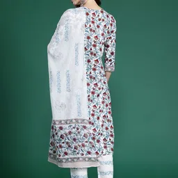 Indo Era Floral Printed Pure Cotton Kurta With Trousers & Dupatta image 2