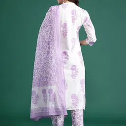Indo Era Floral Printed Pure Cotton Kurta with Trousers & Dupatta image 5