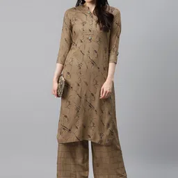 HIGHLIGHT FASHION EXPORT Women Brown & Black Printed Kurta with Palazzos image 4