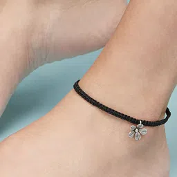 Zavya Women Black Thread Flower Charms Silver-Plated 925 Sterling Silver Anklet-picture-14