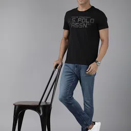 u.s. polo assn. denim co. U S Polo Assn Denim Co Men Black Typography Printed Slim Fit T-shirt image 4