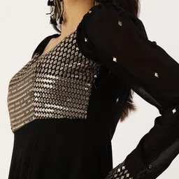 Ethnovog Black Made To Measure Ethnic Motifs Embroidered Mirror Work A-Line Maxi Dress image 2