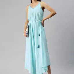 Global Desi Powder Blue Solid Sleeveless Casual Basic Jumpsuit image 3