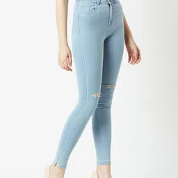 Miss Chase Women Blue Skinny Fit High-Rise Slash Knee Stretchable Jeans-image-52