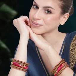 Peora Women 10Pcs Gold-Plated Silk Thread Work & Stone Studded Bangles-picture-26