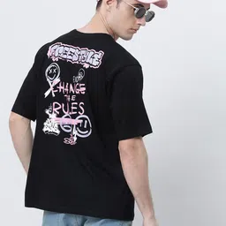 Kryptic Typography Printed Round Neck Pure Cotton Oversized T-shirt image 5