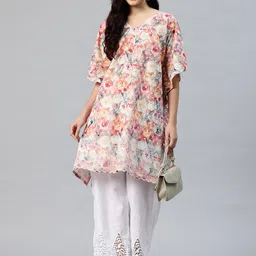 SWI Stylish Floral Embroidered Regular Thread Work Pure Cotton Kurta with Trousers image 5