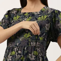 Nejo Floral Printed Puff Sleeve Maternity A-Line Midi Dress image 4