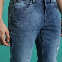 HIGHLANDER Men Straight Fit Mid-Rise Heavy Fade Mildly Distressed Stretchable Jeans image 5