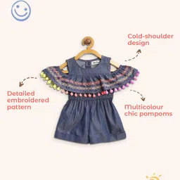 Nauti Nati Girls Navy Blue Embroidered Detail Playsuit image 3