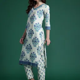 Indo Era Women Floral Printed Regular Pure Cotton Kurta with Trousers & With Dupatta image 2