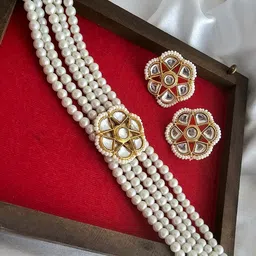 Binnis Wardrobe Women Gold-Plated Kundan-Beaded Pearl Jewellery Set-picture-17