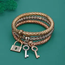 Carlton London Women Pack Of 3 Cubic Zirconia Gold-Plated Charm Bracelet-image-35
