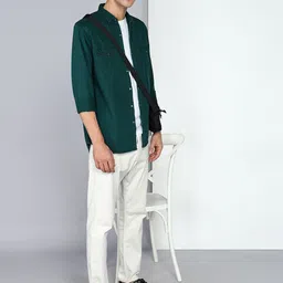 Kuons Avenue Men Smart Spread Collar Solid Denim Slim Fit Casual Shirt image 2