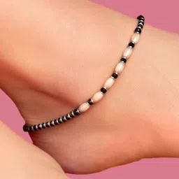 Zavya Women White & Black Artficial Beaded 92.5 Sterling Silver Anklet-picture-16