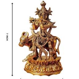 The Advitya Lord Krishna With Cow Brass Religious Idol image 2