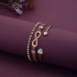 Carlton London Women Pack Of 3 Cubic Zirconia Rose Gold-Plated Link Bracelet-picture-24