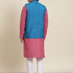 SOJANYA Men Pink Pure Cotton Solid Kurta & Churidar Comes With a Nehru Jacket image 4