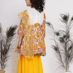 Little Bansi Girls Yellow Ethnic Motifs Printed Cotton Pleated Kurta Sharara With Dupatta image 2