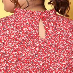 Berrylush Curve Women Floral Print Mandarin Collar Crepe Top image 4