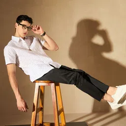 DENNISON Men Black Smart Tapered Fit Self-Checked Cropped Regular Trousers image 4