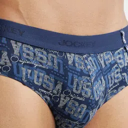 Jockey Men Pack Of 2 Navy Blue & Grey Printed Basic Briefs image 4