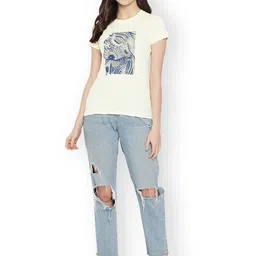 Fabflee Women Multicoloured 3 Printed Applique T-shirt image 4