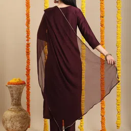 GoSriKi Zari Ethnic Motif Embroidered Straight Kurta With Trouser And Dupatta image 4