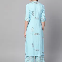 Gerua By Libas Women Blue Mustard Yellow Block Print Kurta with Palazzos image 2