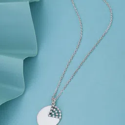 VANBELLE Women 925 Sterling Silver Rhodium Plated CZ Circular Contemporary Pendant & Chain-picture-13