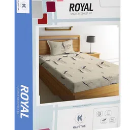 KLOTTHE Cream & Grey Floral Printed 300 TC Single Bedsheet with 1 Pillow Cover image 3