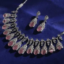 justpeachy Rhodium-Plated Stone Studded Jewellery Set-picture-16