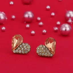 Carlton London Gold-Plated CZ Studded Heart Shaped Studs Earrings-picture-39