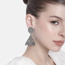 AITIHYA Silver-Plated Geometric Artificial Stones Jhumkas-image-73