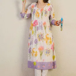 Indo Era Printed Pure Cotton Round Neck Top With Trousers Co-Ords image 5