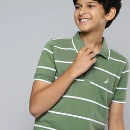 Nautica Boys Pure Cotton Striped Polo Collar T-shirt-picture-55