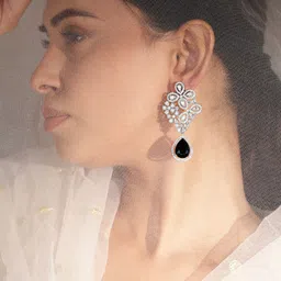 Rubans Classic Rhodium Plated Cubic Zirconia Drop Earrings-picture-34