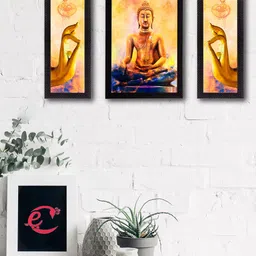 eCraftIndia Set of 3 Multicoloured Lord Buddha UV Wall Art image 1