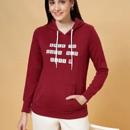 Honey by Pantaloons Women Maroon Printed Hooded Sweatshirt-picture-44