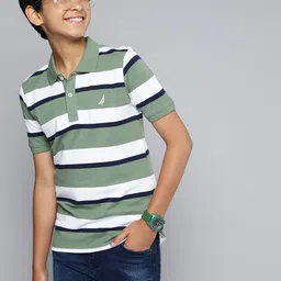 Nautica Boys Pure Cotton Striped Polo Collar T-shirt-picture-10