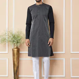 See Designs Striped Thread Work Pure Cotton Straight Kurta With Pyjamas image 4