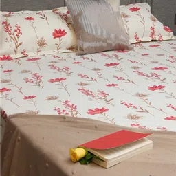 URBAN SPACE Pink & White Printed 200 TC Cotton Double Queen Bedsheet With 2 Pillow Covers image 4