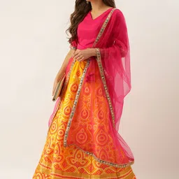 Ethnovog Mustard Yellow Bandhani Woven Design Made to Measure LehengaBlouse Dupatta image 4