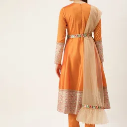 Ethnovog Women OrangeOff-White Self Design Kurta with TrousersDupatta image 4