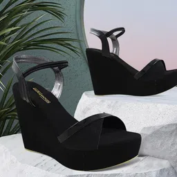 Shoetopia Women Black Solid Wedges-image-36